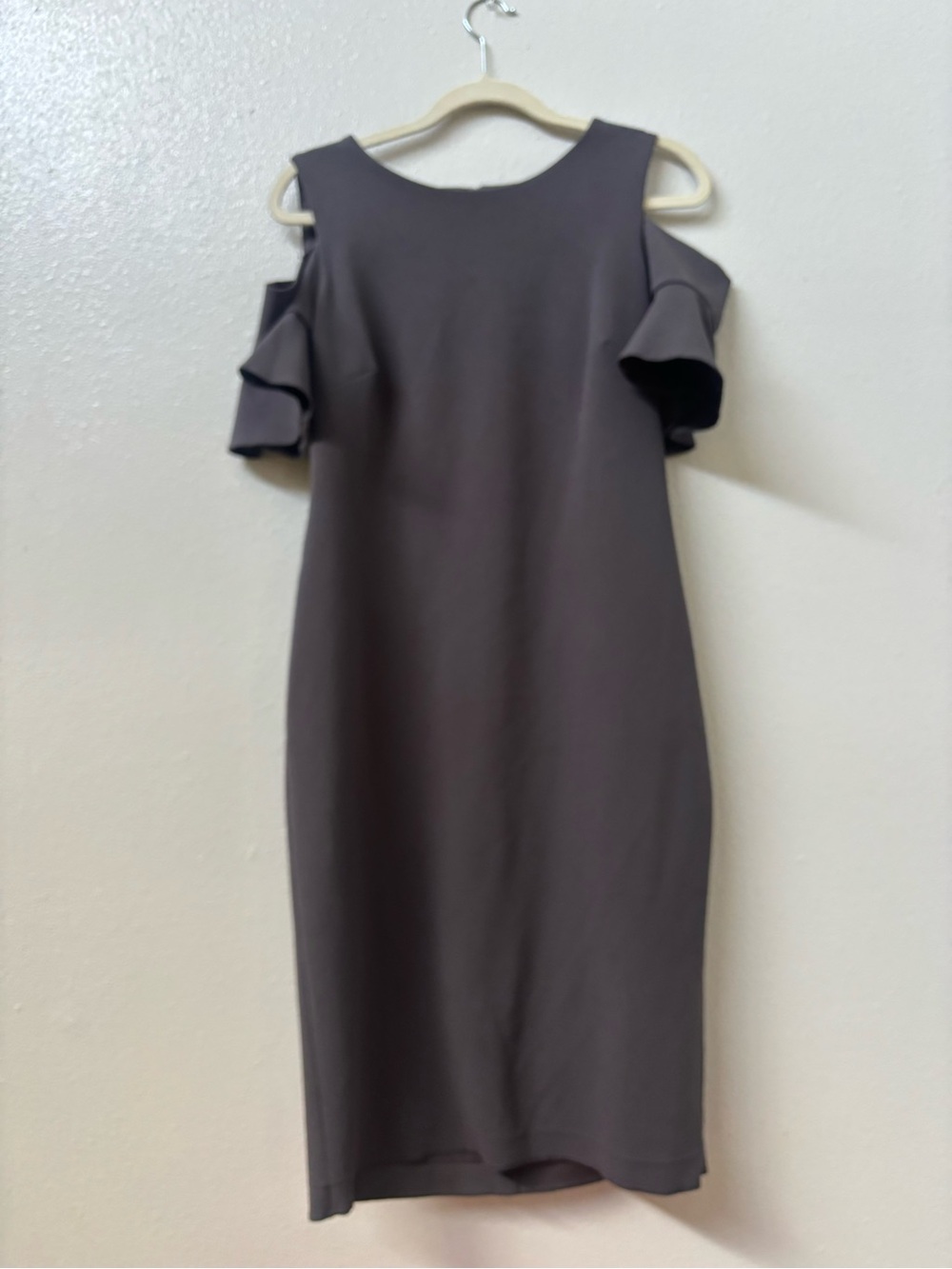 Calvin Klein Charcoal Cold-Shoulder Ruffle Sheath Dress